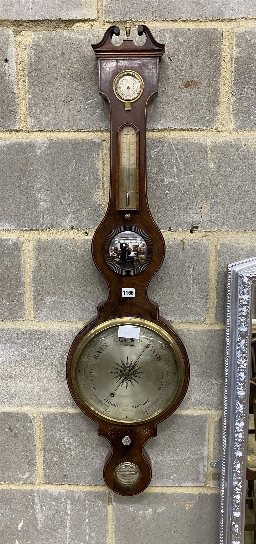 An early 19th century mahogany wheel barometer, marked Wilson, Chichester, height 112cm